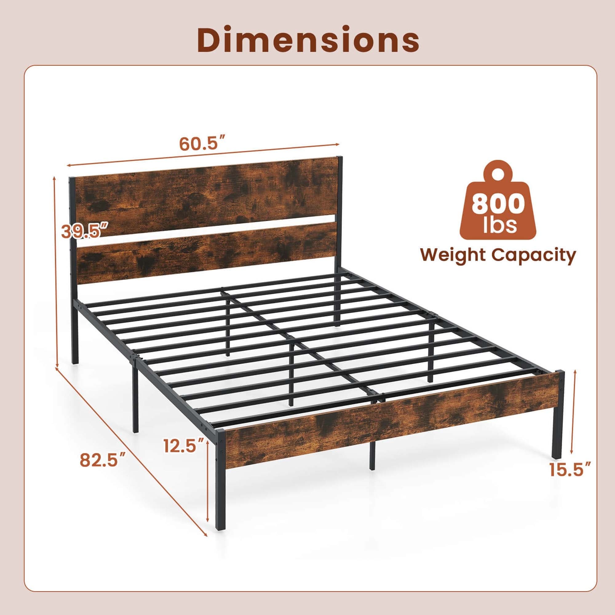 Twin/Full/Queen/King Size Metal Platform Bed Frame w/ Headboard