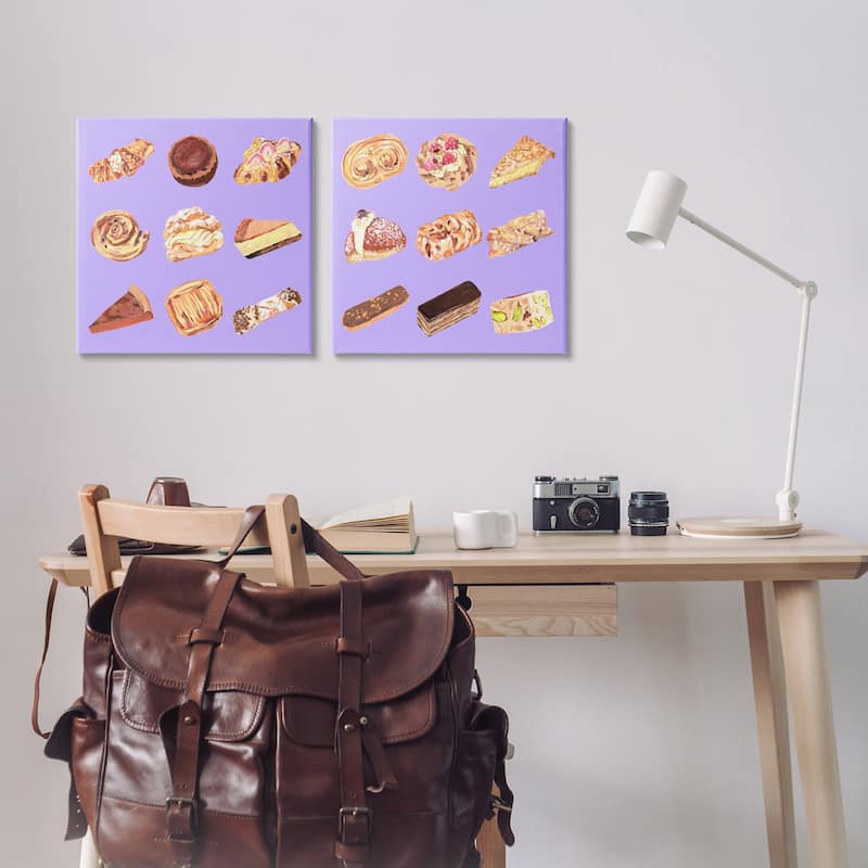 Stupell Various Pastries on Purple Canvas Wall Art Design By Melissa Wang (Set of 2)