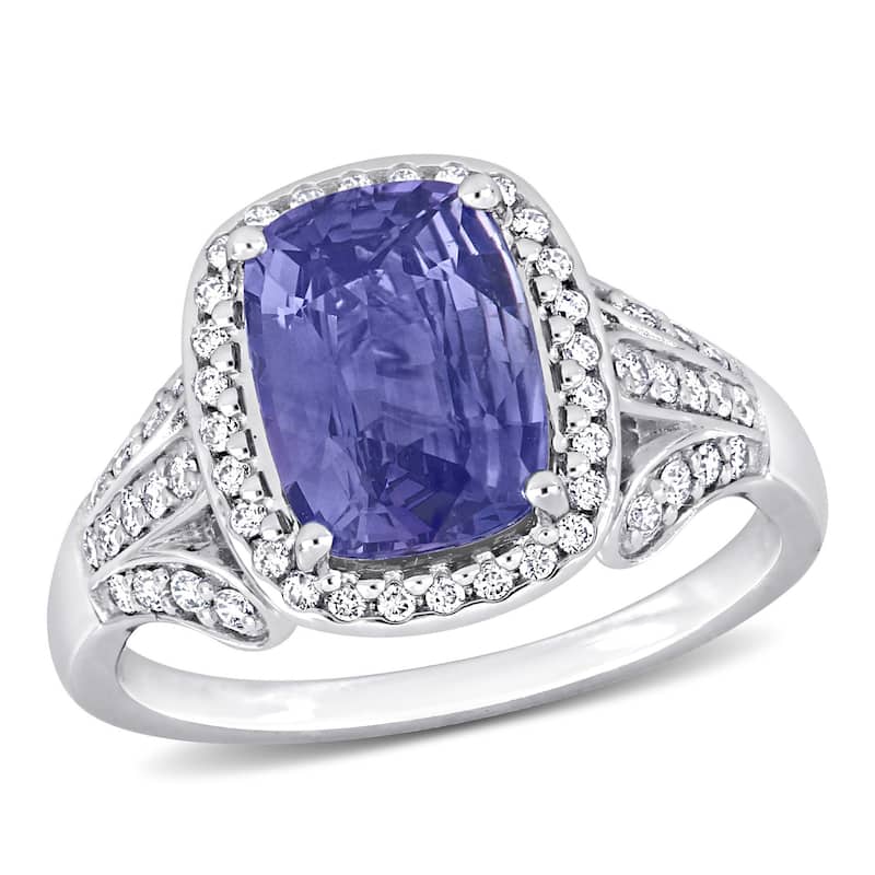 Miadora 3 1/10ct TGW Violet Sapphire and 5/8ct TDW Diamond Halo Ring in 14k White Gold