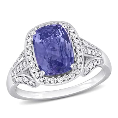 Miadora 3 1/10ct TGW Violet Sapphire and 5/8ct TDW Diamond Halo Ring in 14k White Gold