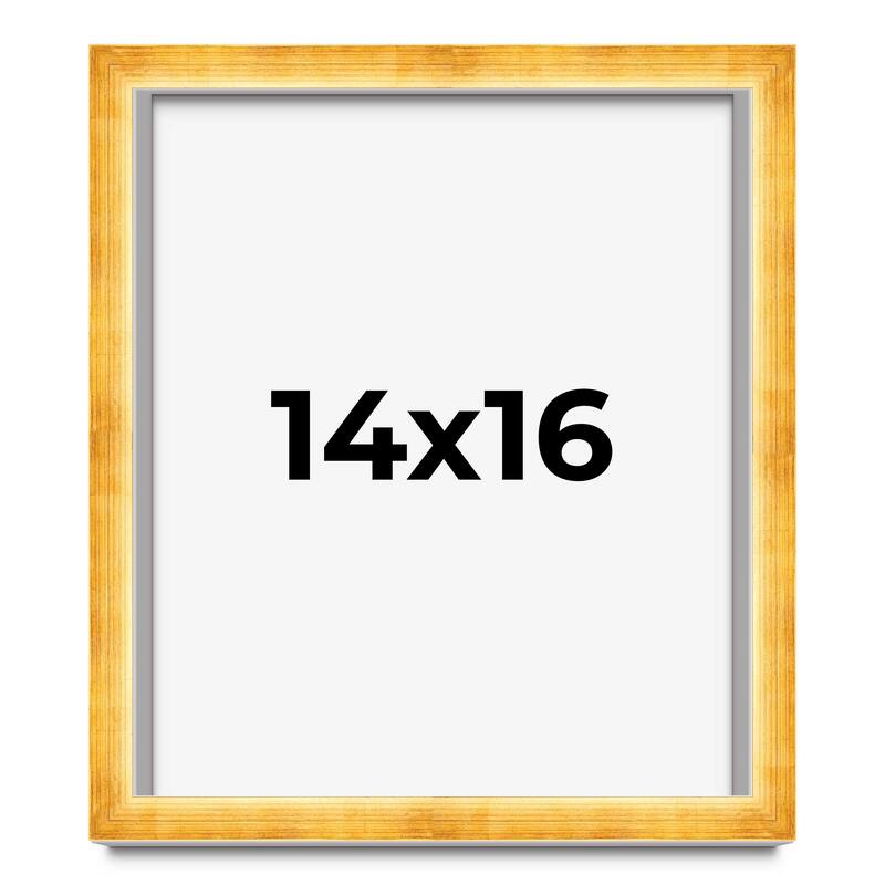14x16 Shadow Box Frame Gold | 1.625 Inches Deep Real Wood Traditional