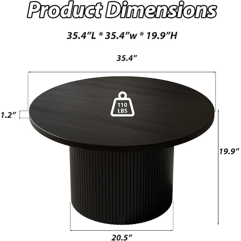 35 Inch Round Coffee Table Metal Frame Wood Top Center Table for Apartment - N/A
