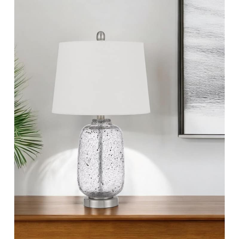 Nickel Metal Cylinder Table Lamp with White Empire Shade and Rotary Switch - 13” x 13” x 23.5” (D x W x H)