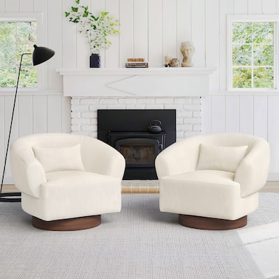 Set of 2 Modern Swivel Barrel Accent Chair with Solid Wood Base with Chenille Upholstery Armchair
