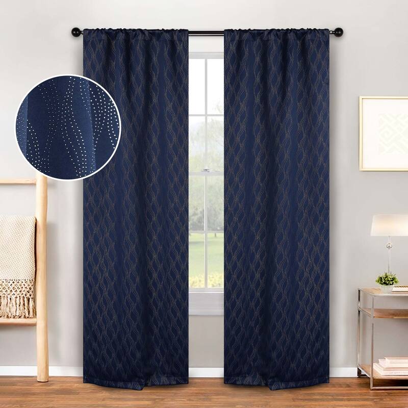Superior Zuri Washable Room Darkening Curtains, Set of 2 Panels - 26"x84" - Navy Blue