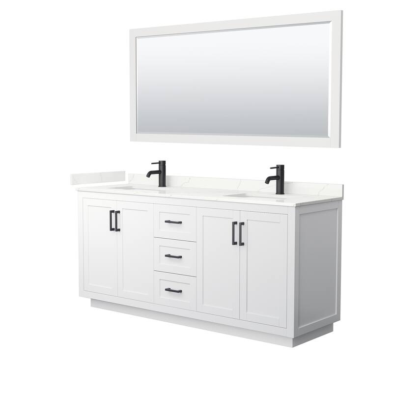 Miranda 72-inch Double Vanity, Quartz Top, 70-inch Mirror - White, Black Trim, Giotto Quartz Top