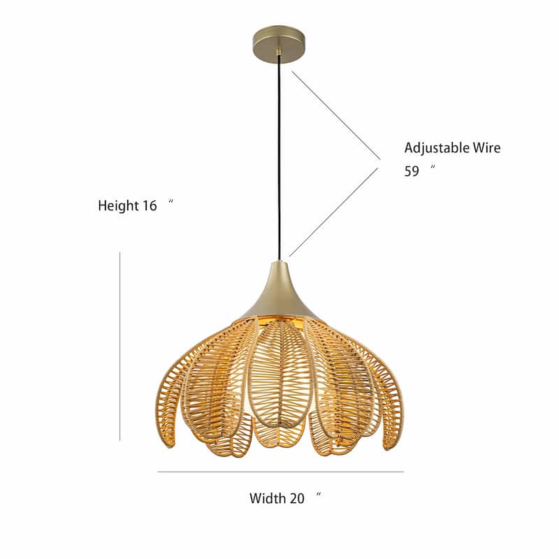 Kamala 1-Light Wicker Outdoor Pendant Light Coastal Boho Style Flower Handwoven