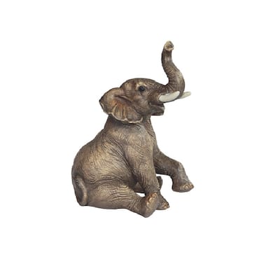 Q-Max 6"H Wildlife Sitting Elephant with Trunk Up Figurine