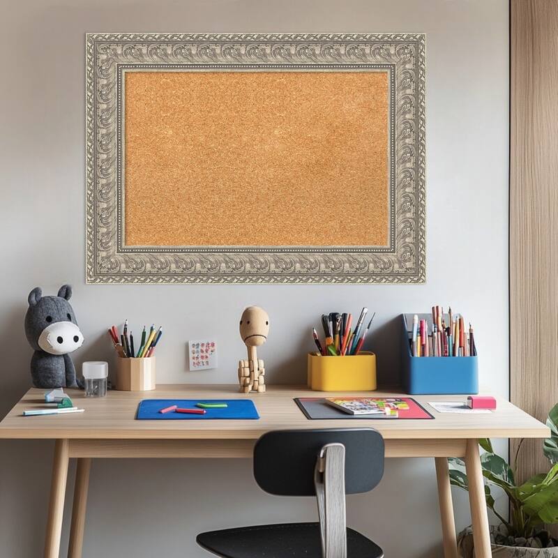 Sydney Silver Framed Cork Board - Bulletin Board, Organization Board, Pin Board