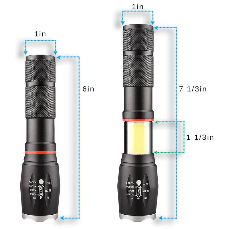 Tactical LED Zoomable Pro Flashlights - Retractable COB Work Light Lantern, 5 Light Modes, Magnetic Base - Combo