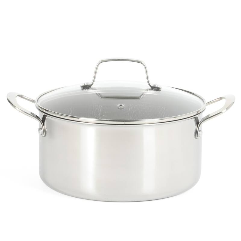 Martha Stewart Badgley Hybrid Nonstick 10 Piece TriPly Stainless Steel Pots and Pans Non-Toxic Kitchen Cookware Set -