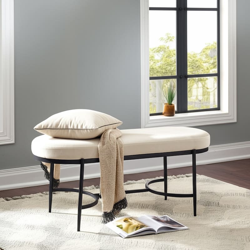 Luxurious Upholstered Bench with Metal Base Frame - 47.5", Ivory - 47.5"