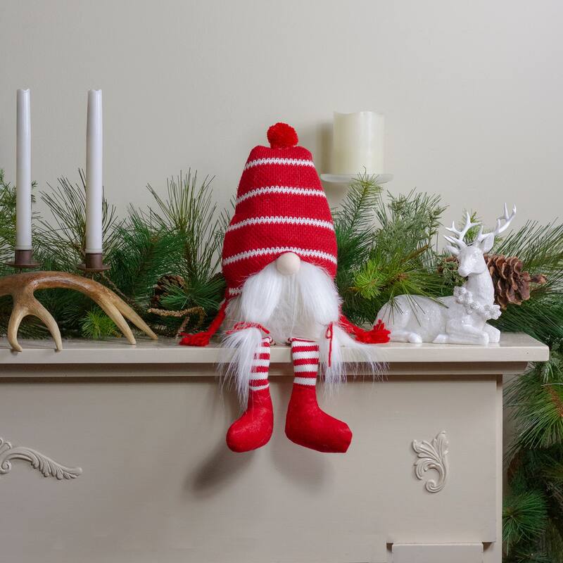 18-Inch Red and White Plush Tabletop Sitting Christmas Gnome Figure - 18"