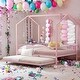 preview thumbnail 2 of 13, Pink Full Size Metal House Bed with Fence, Kids Bed with Trundle