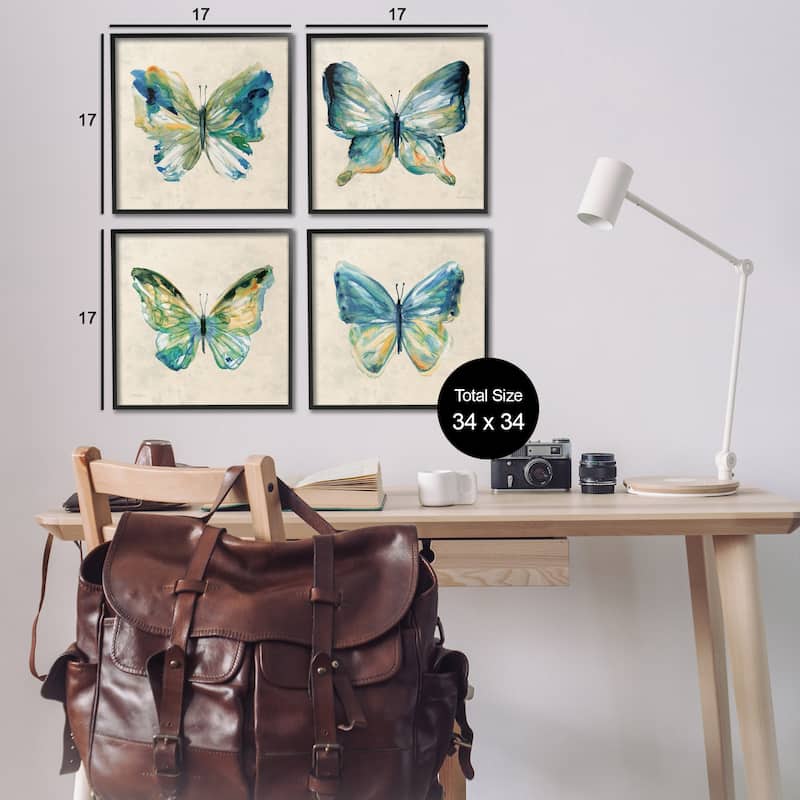 Stupell Abstract Green Butterflies Framed Giclee Art Design By Carol Robinson (Set of 4)
