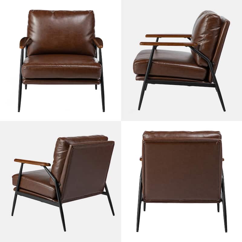 Glitzhome Leatherette Accent Armchair With Metal Frame