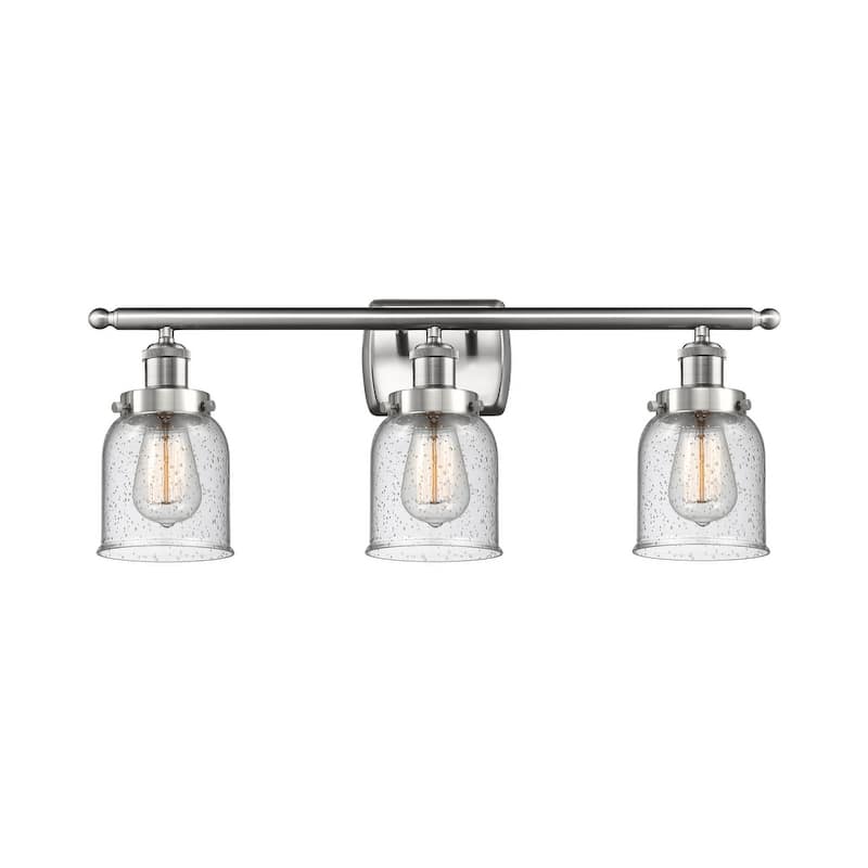 Innovations Lighting Small Bell 3 Light 26" Wide Vanity Light - Brushed Satin Nickel / Seedy