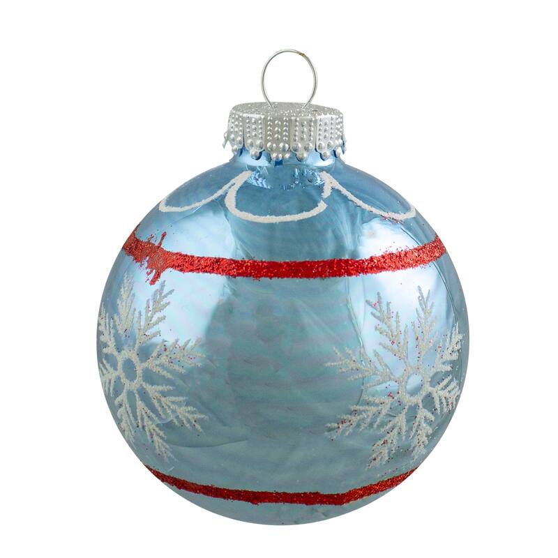 4ct Silver and Blue Snowflake Glass Ball Christmas Ornament 2.75"