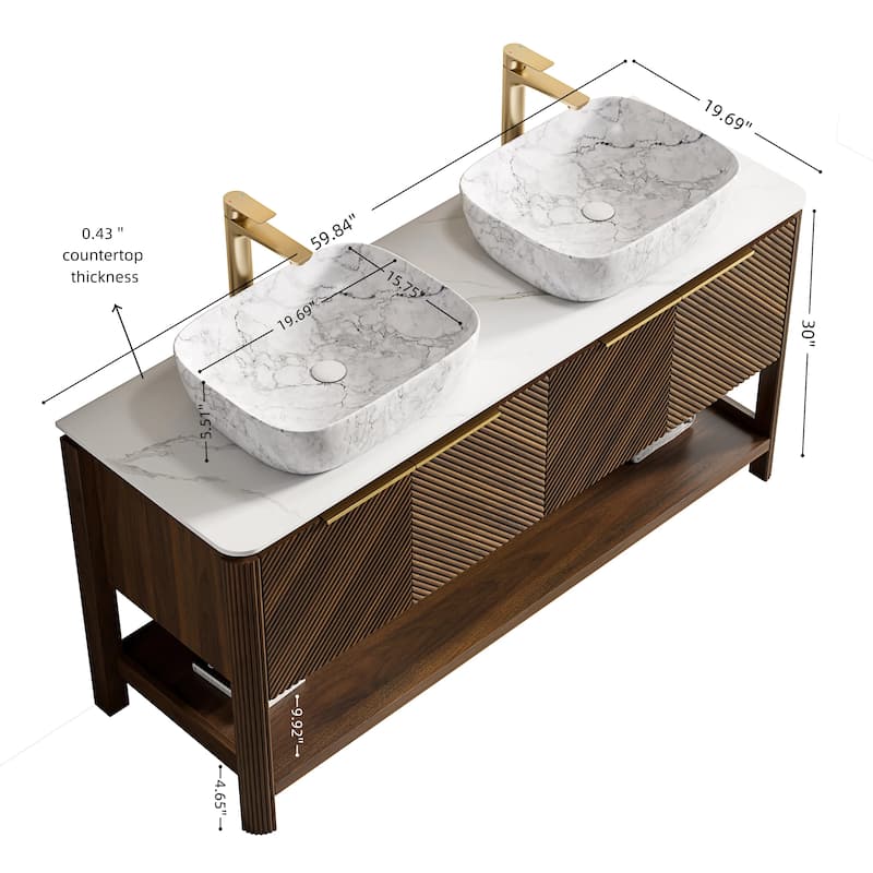 Freestanding Bathroom Vanity in Dark Walnut with Vessel Ceramic Basin