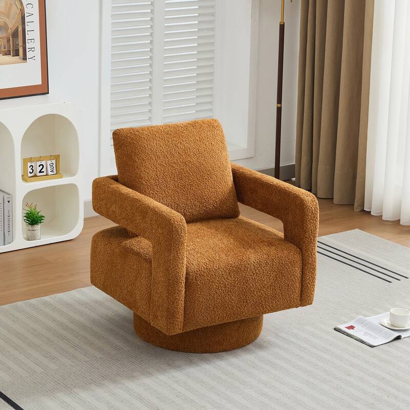 360°Swivel Accent Chair,Teddy Sherpa Round Armchair,Thick Padded Single Lounge Sofa,Upholstered Comfy Barrel Chair