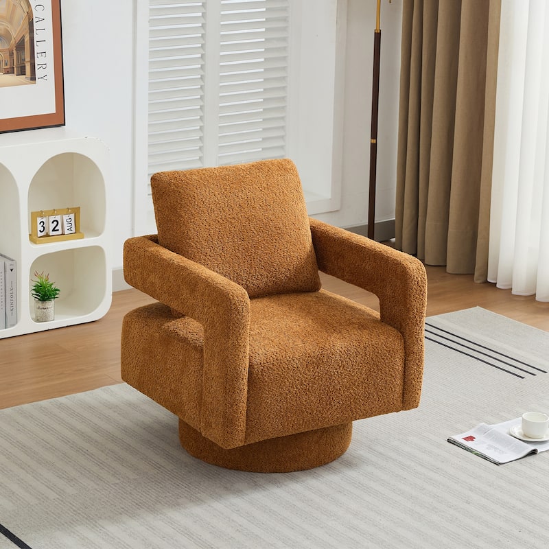 Roomfitters 29.13" Square Swivel Accent Chair, Modern Open Back Boucle Lounge Club Chair, 360° Rotation