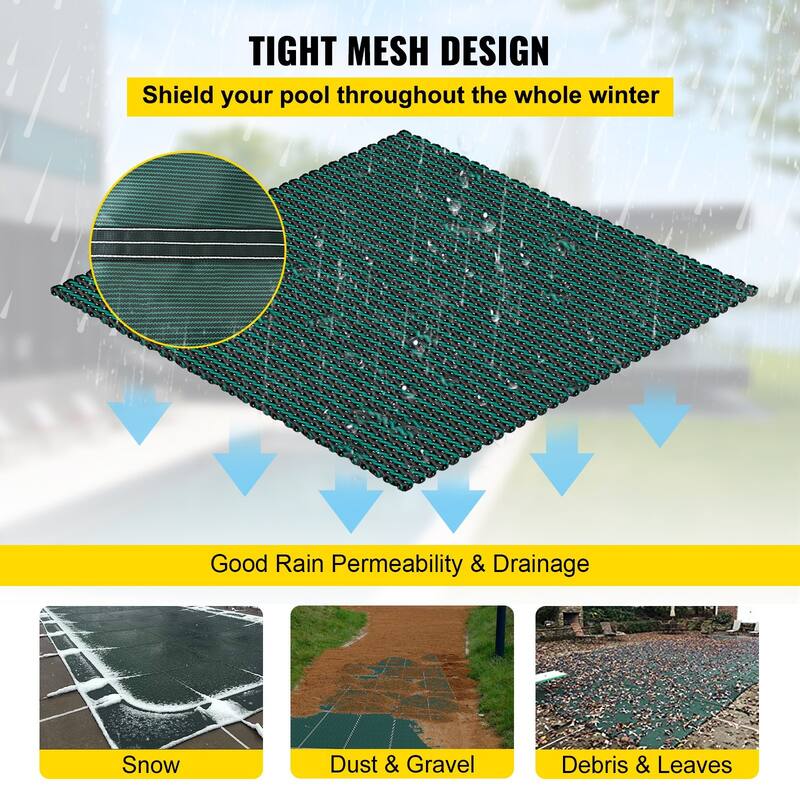 14x26ft Rectangle Inground Pool Safety Cover Green Mesh Winter Cover - 192 x 336 Inch