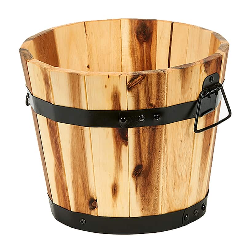 11" X 9" Wood Barrel Planter - 9