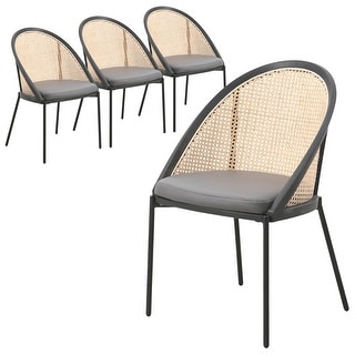 Urbane Modern Stylish Dining Chair with Vinyl Fabric Seat and Wicker Back for Dining Room & Kitchen, Set of 4