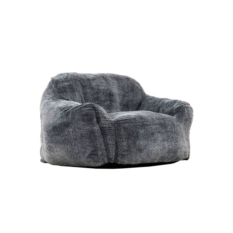 Faux Fur Deep Seat Bean Bag Chair, Memory Foam Filled Lounger Sofa Chair, Adults Bean Bag Sofa with Curved Armrest