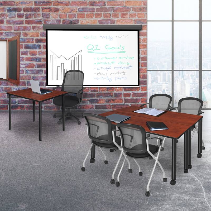 60 x 24 in. Mobile Training Seminar Table- Cherry Top, Black Legs