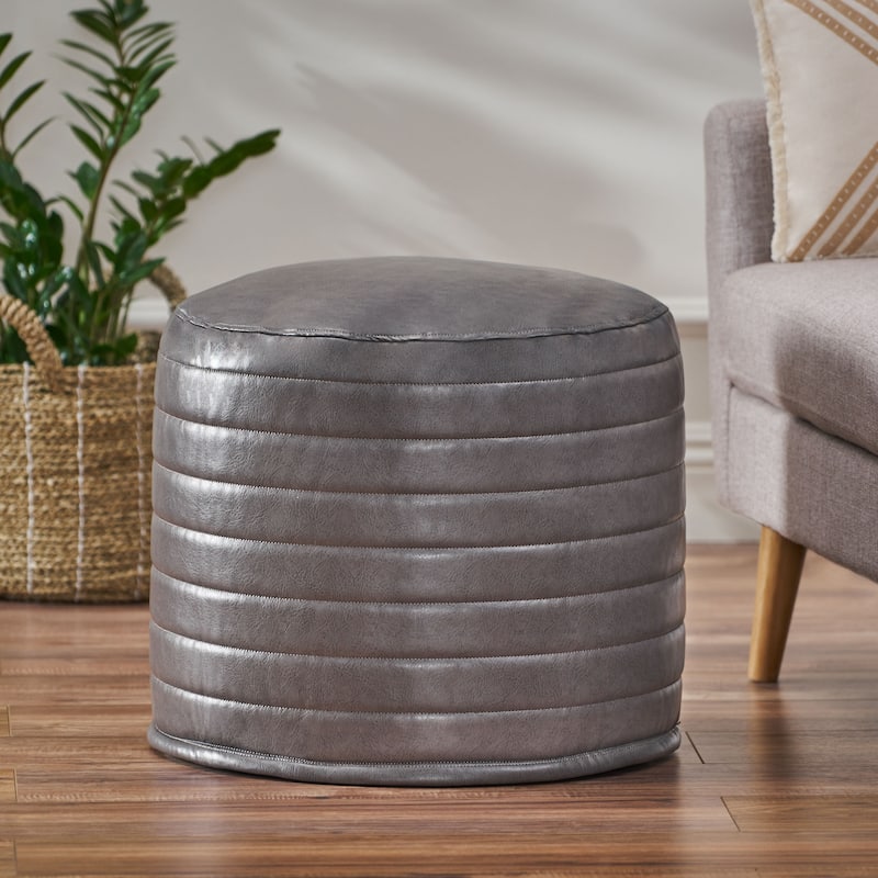 Baddow Contemporary Faux Leather Channel Stitch Pouf by Christopher Knight Home