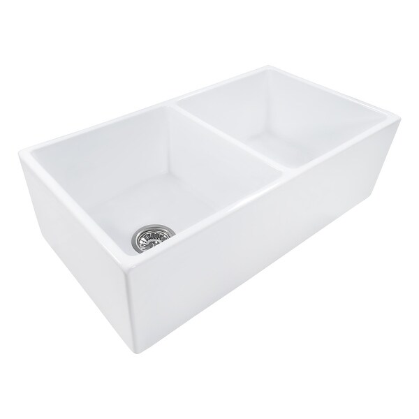 Ruvati RVL2311 Fiamma 33" Farmhouse Double Basin Fireclay Kitchen Sink with Sound Dampening - White