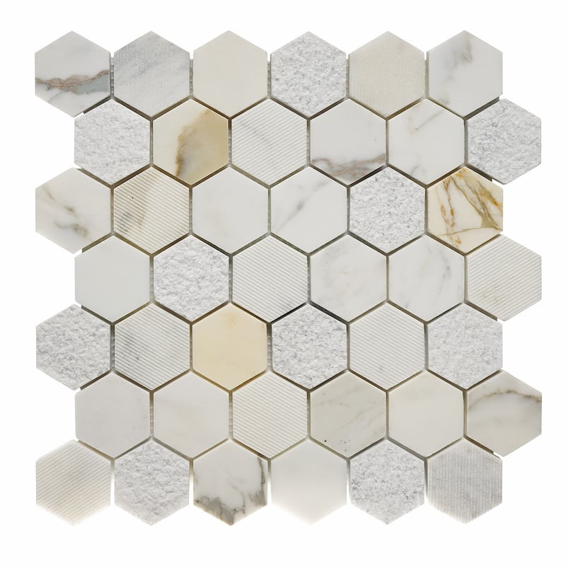 Calacatta Marble 2" x 2" Textured Honeycomb Mosaic Tile - 5 Sheets (5.00 sf) - White