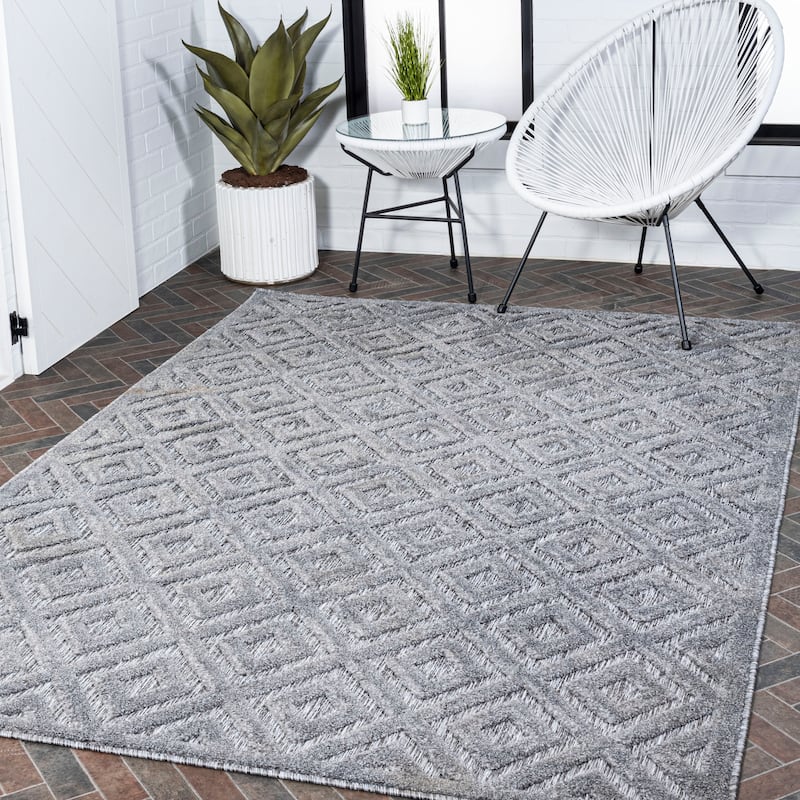 JONATHAN Y Ankara Neutral Diamond Trellis Indoor/Outdoor Area Rug