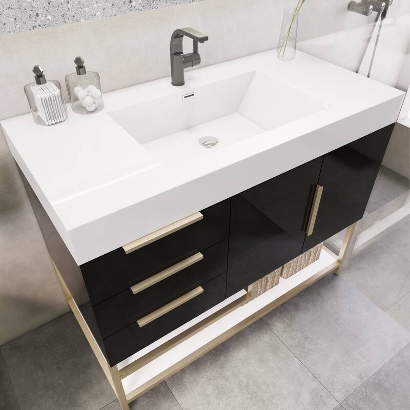 Noble 42" Free Standing Vanity (L Drawer) with Reinforced Acrylic Sink - 42" Width