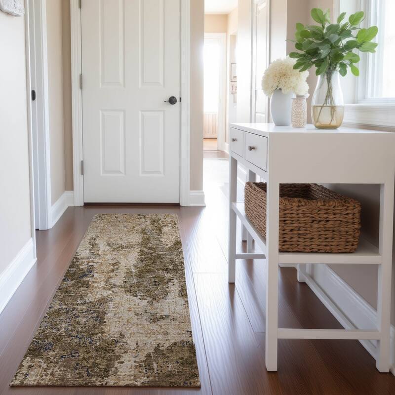Premium Washable Super Soft Abstract Glam Mayfield Rug - Khaki - 2'3" x 7'6"