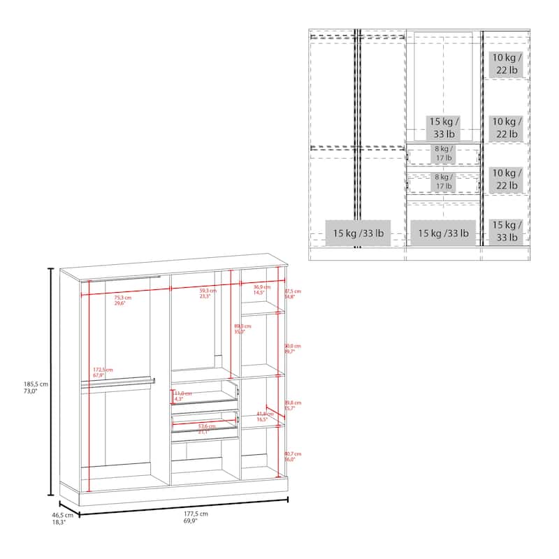 Kamelot 1,80 Armoire, White - N/A