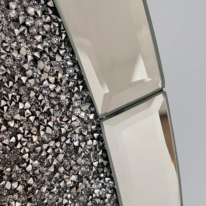 Crystal Crush Diamond Sparkly Silver Round Wall Mirror - Home Decoration