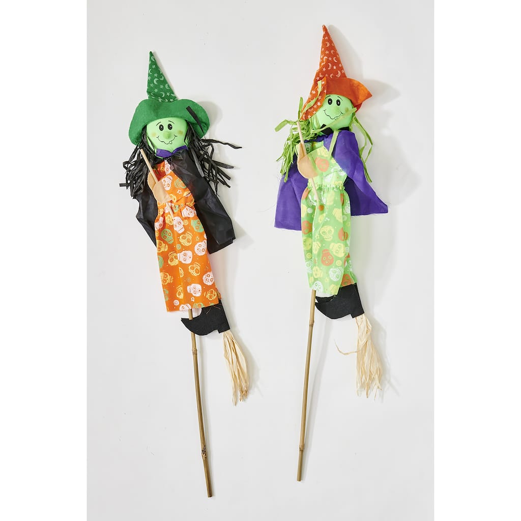 40" Halloween Witch on Broom Stick Pick, Set of 2