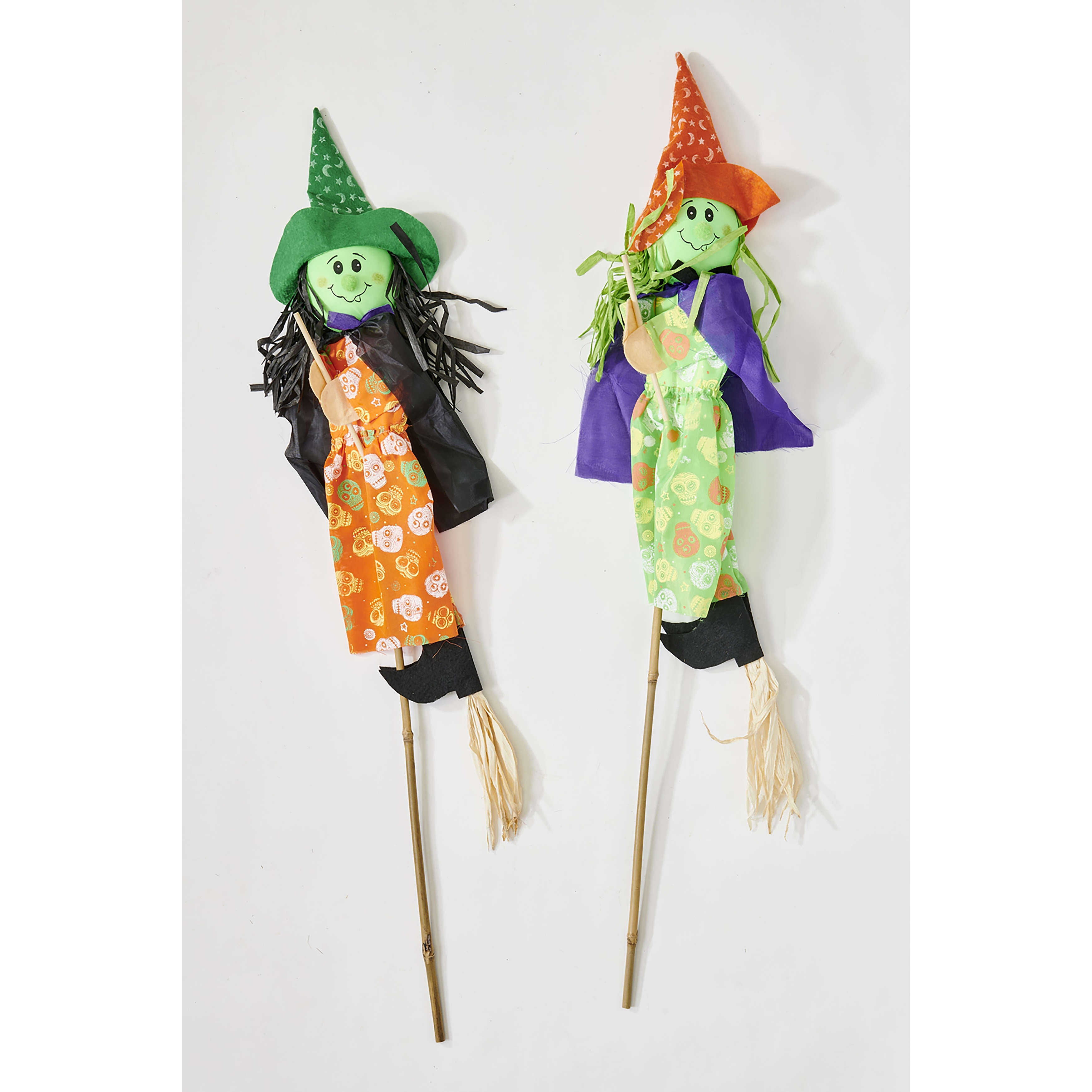 40" Halloween Witch on Broom Stick Pick, Set of 2