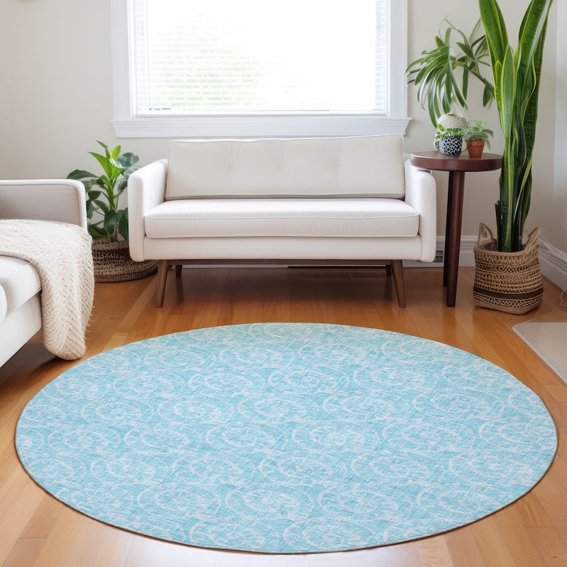 Premium Washable Super Soft Coastal Fossil Mayfield Rug - Aqua - 8' x 8' - Round