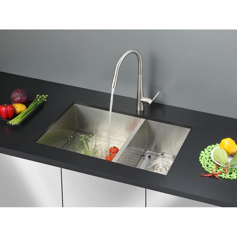 Ruvati 29-inch Undermount 60/40 Double Bowl Zero Radius 16 Gauge Stainless Steel Kitchen Sink - RVH7200