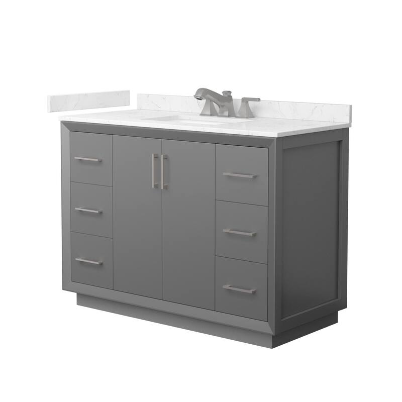 Wyndham Collection WCF4141-48S-VCA-US3MXX Strada 48" Free Standing - Dark Gray / Carrara Cultured Marble Top / Brushed