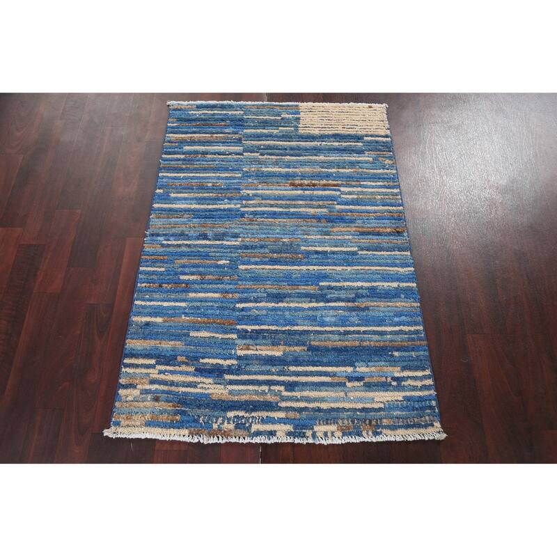 Blue Contemporary Gabbeh Kashkoli Oriental Area Rug Wool Hand-knotted - 2'9" x 4'0"