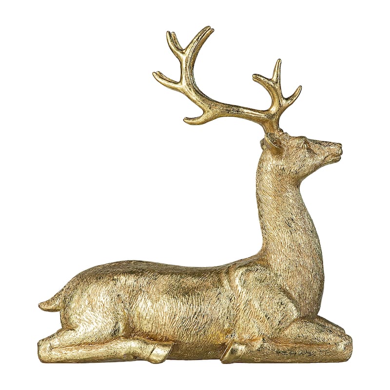Glitzhome 11"H Resin Christmas Lying Reindeer Table Decor
