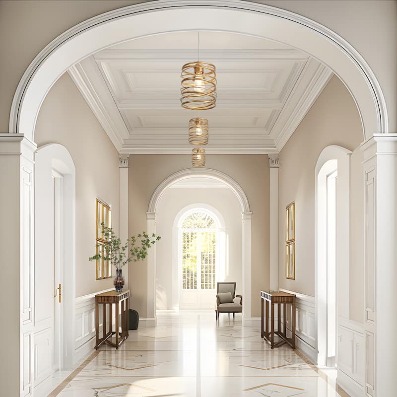 Modern Farmhouse 1-Light Gold Pendant Kitchen Island Lights for Dining Room - D 7.9" x H 71"Max