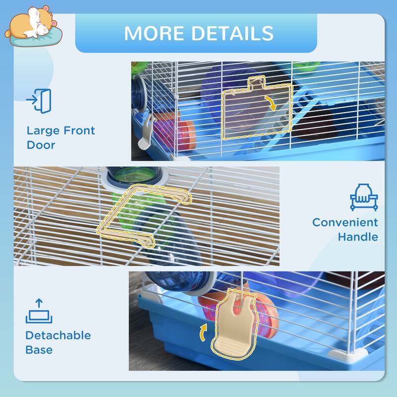 Blue-White 2-Tier Small Pet Cage with House, Ladder and Play Accessories - 18" L x 11.75" W x 14.5" H