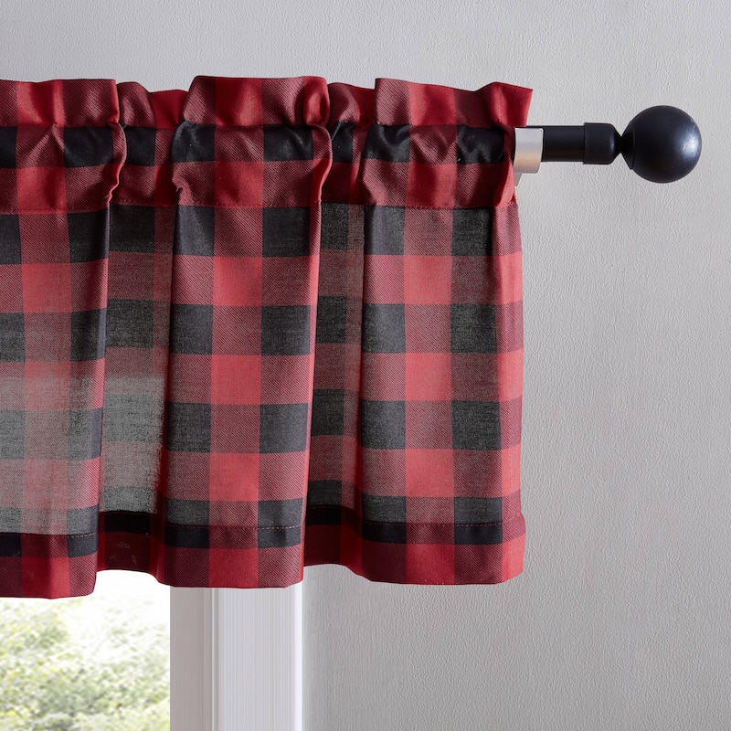 Eddie Bauer Mountain Plaid Red Pole Top Window Valance - 86 x 15