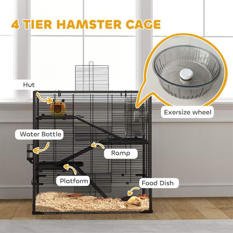 Four-Tier Hamster Tank with Glass Bottom, Ramps and Accessories - 30.9" L x 19.1" W x 31.5" H