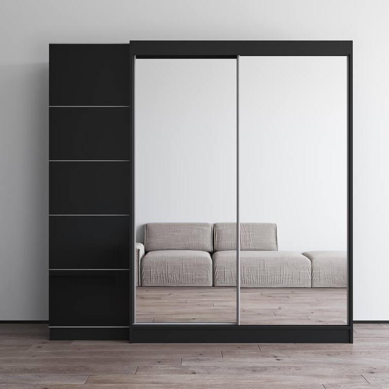 Aria 2D-EX Wardrobe with 2 Mirrors - Black